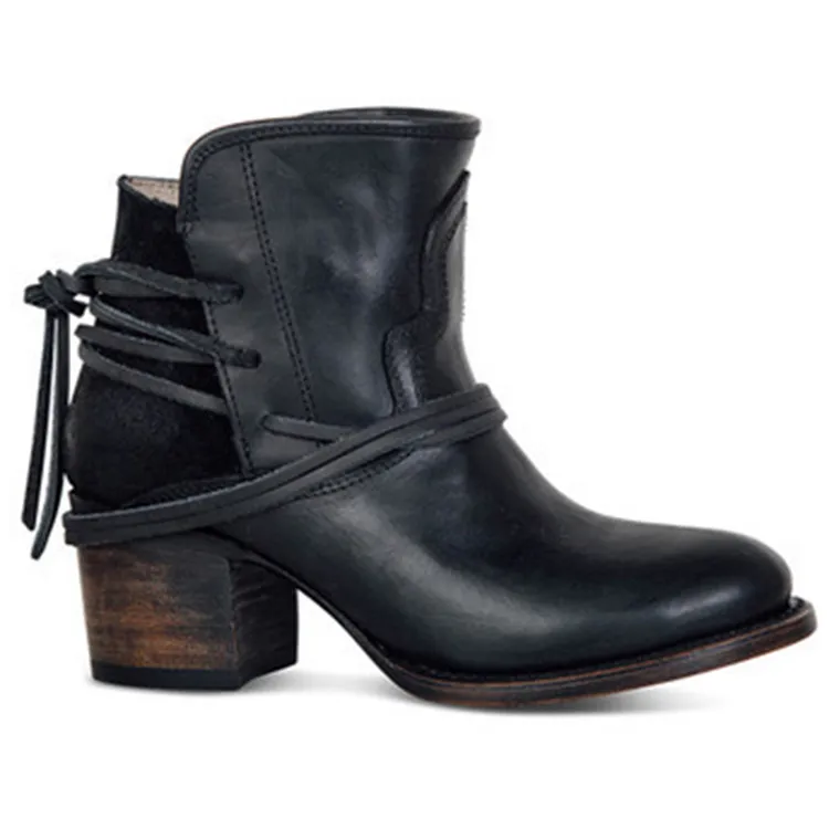 Vintage Paneled Chunky Heel Ankle Boots