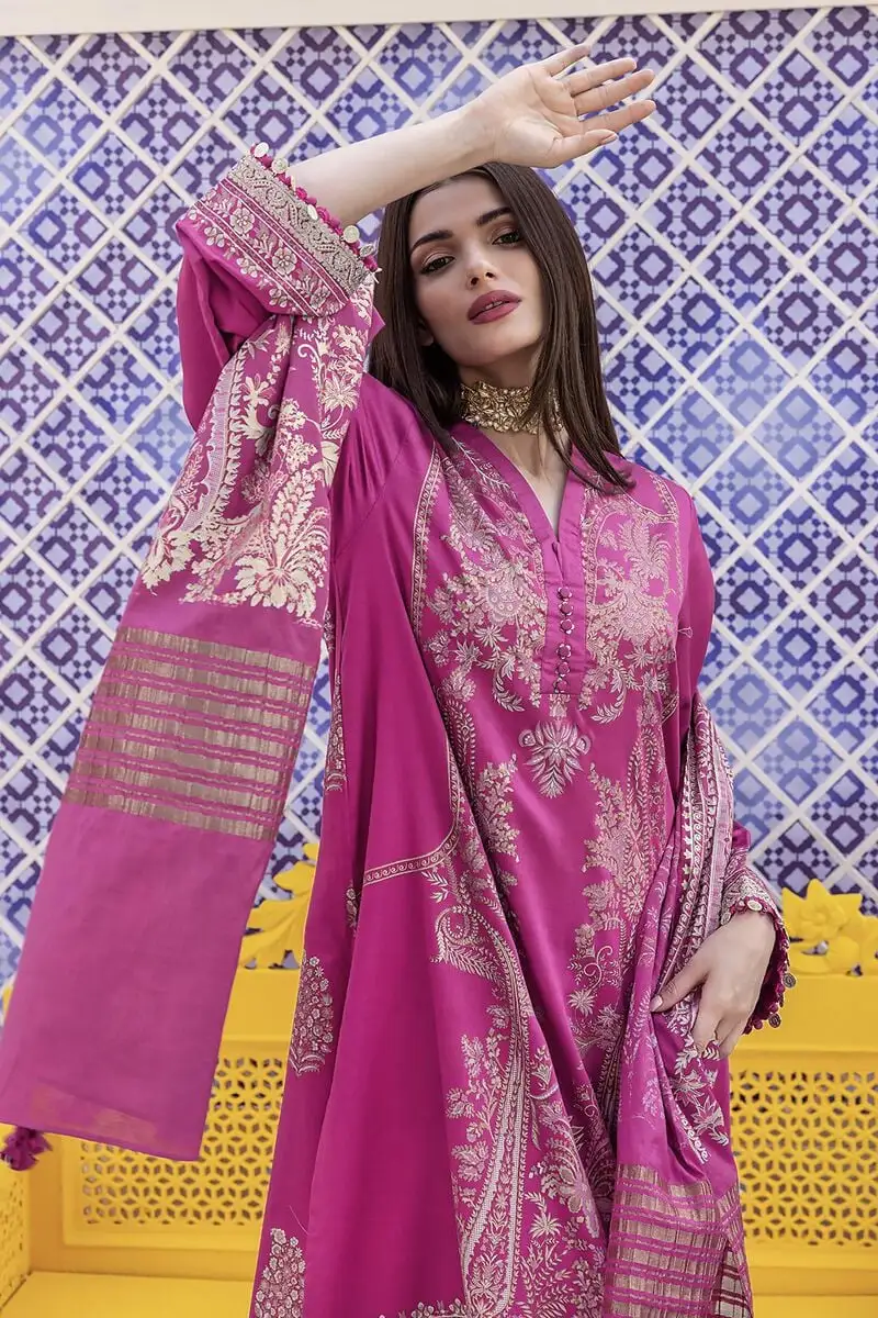 3 Piece Kurta Embroidered | Dupatta& Bottom & Tops | Color Purple