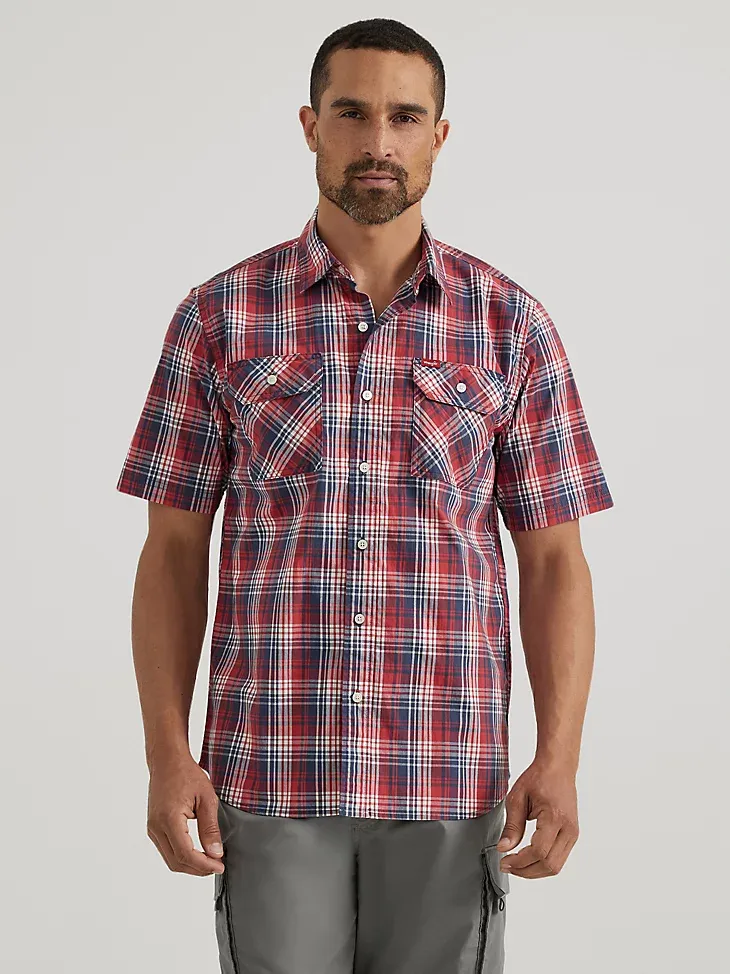 MEN'S RELAXED STRETCH POPLIN PLAID SHIRT IN PEARL BLUE