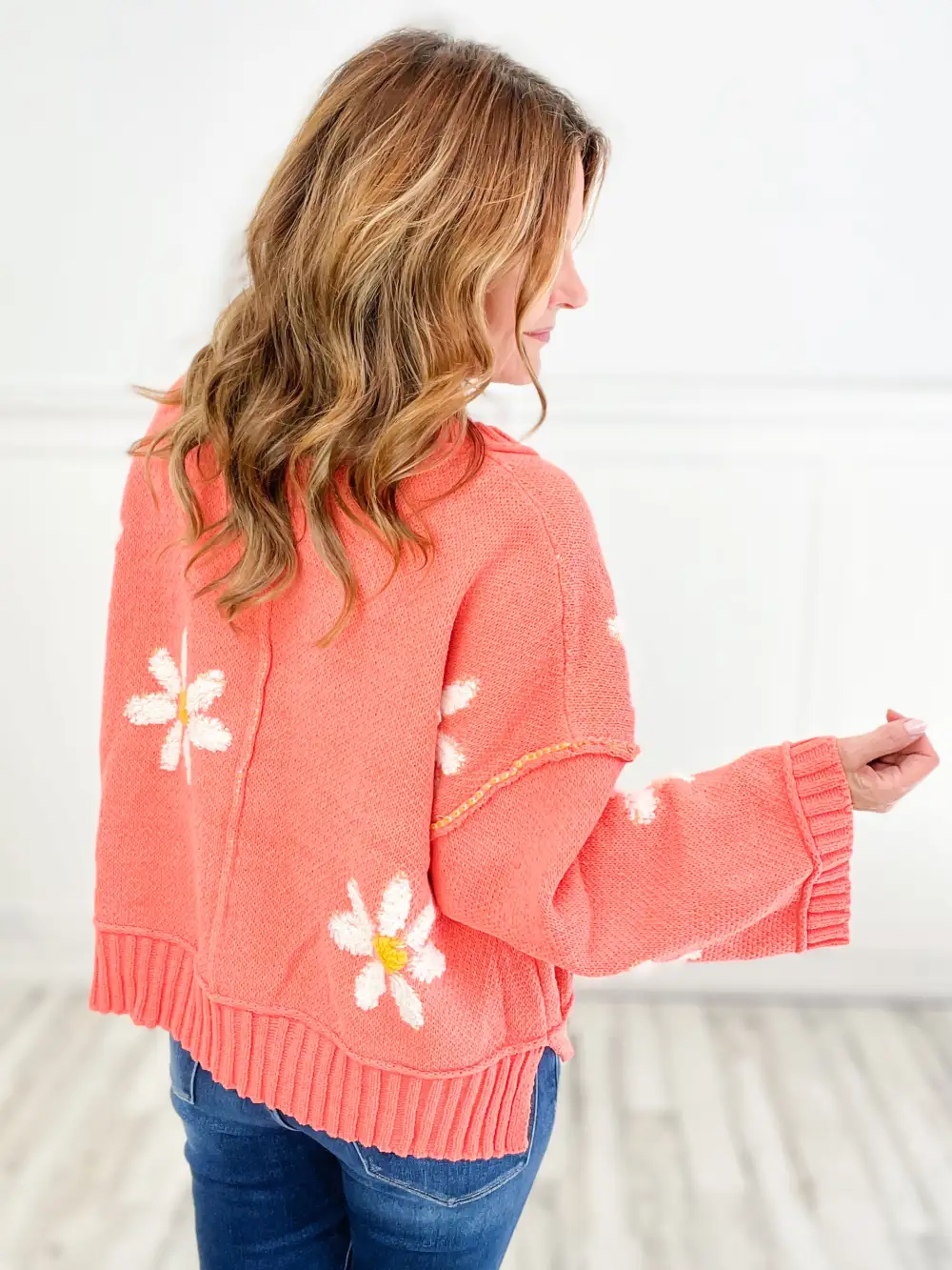 Daisy Love Fleece Floral Pattern Button Down Cardigan Sweater