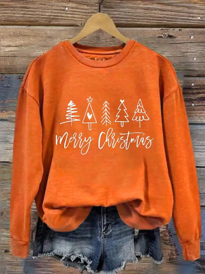 Women's Merry Christmas Christmas Trees Printed Sweatshirt