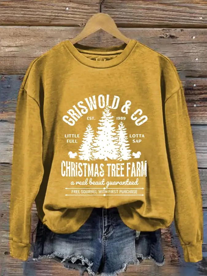 Women's Christmas Griswold Co Christmas Tree Farm Printed Sweatshirt