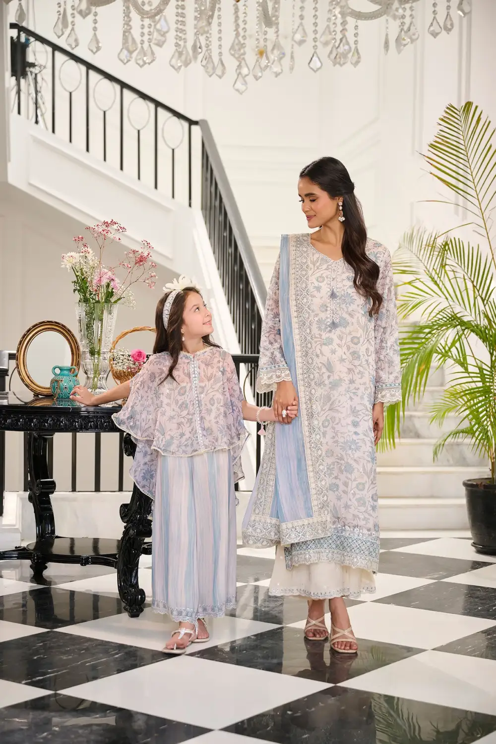 SKY BLUE 3PCS  EMBROIDERED KURTA WITH TROUSER