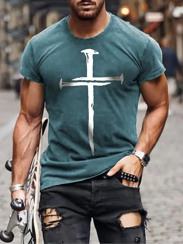 Men's Cross T shirt Tee 100% Cotton Short Sleeve Graphic Shirt Wine Heather Gray Black Comfortable Tee Casual Vacation Fashion Designer Clothing