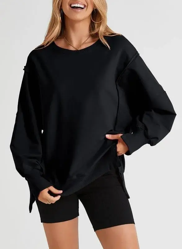 Oversized Reverse Seam Sweatshirt Long Sleeve Crewneck Pullover