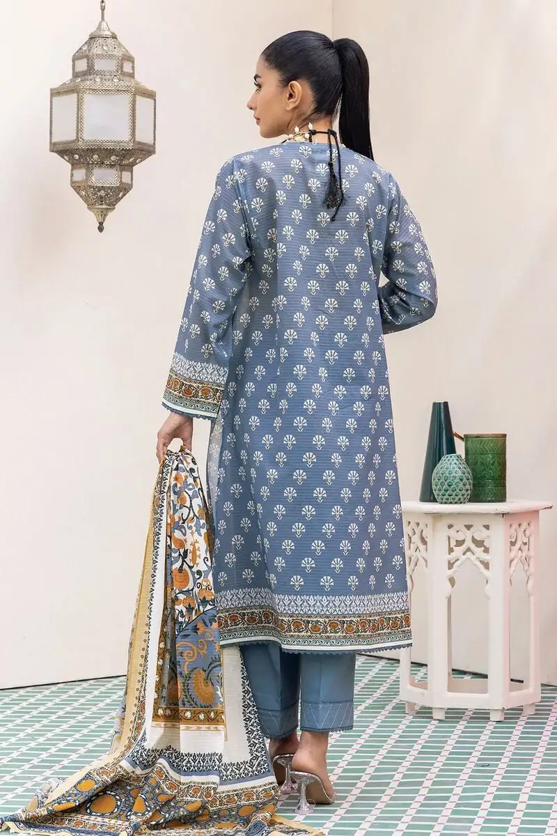 3 Piece Kurta Embroidered | Dupatta& Bottom & Tops | Color gray blue