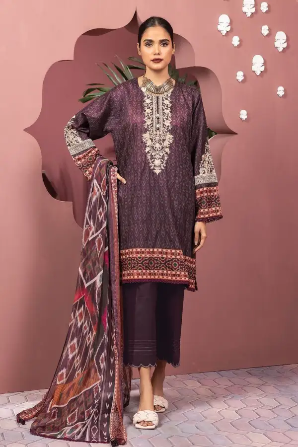 3 Piece Kurta Embroidered | Dupatta& Bottom & Tops | Color gray purple