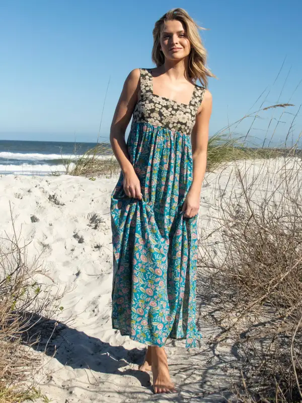 Tricia Maxi Dress - Black Blue Mix Floral