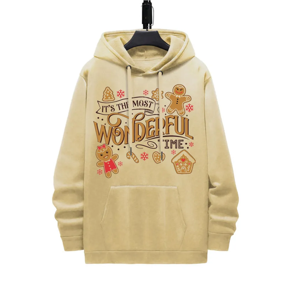 ITS THE MOST WONDERFUL TIME CHRISTMAS PATTERN PRINTED HOODIE