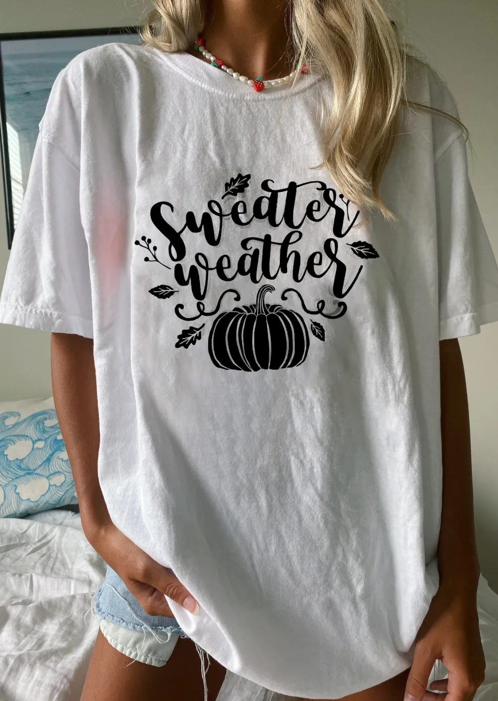 Women's Pumpkin Letter Printed T-shirt