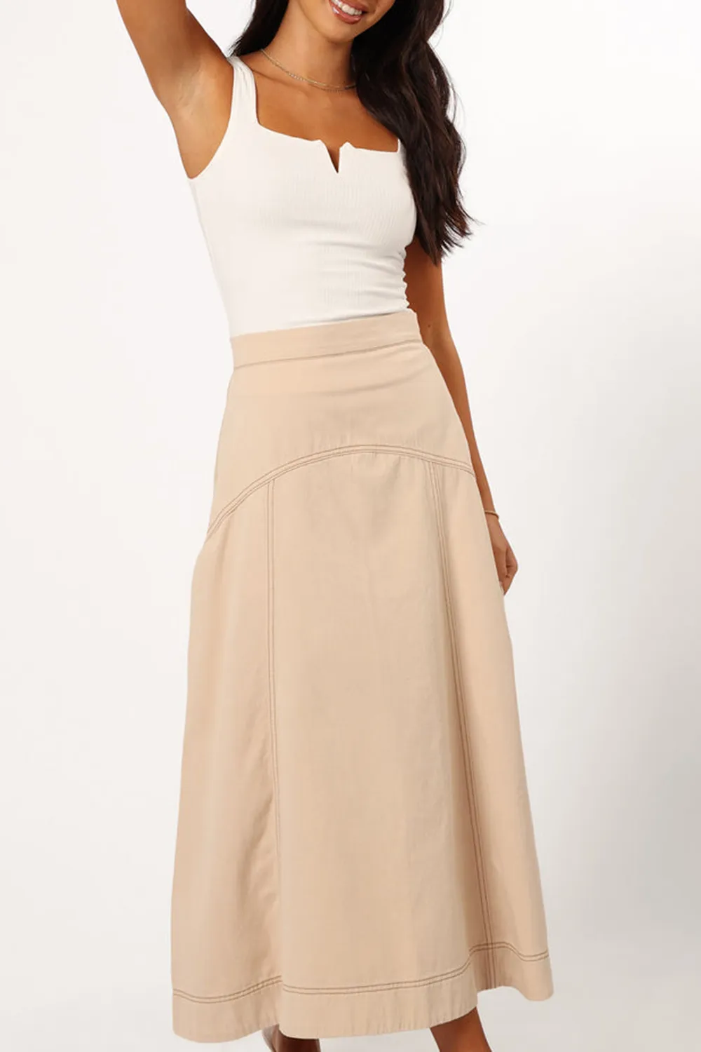 MARIELA DENIM MIDI SKIRT - SAND