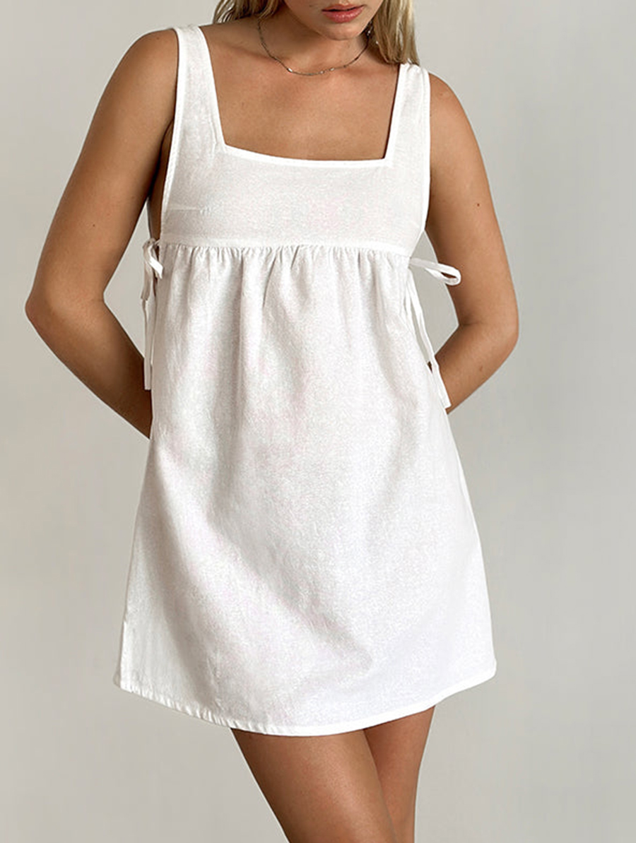 Kawase Tie Side Mini Dress In Linen White