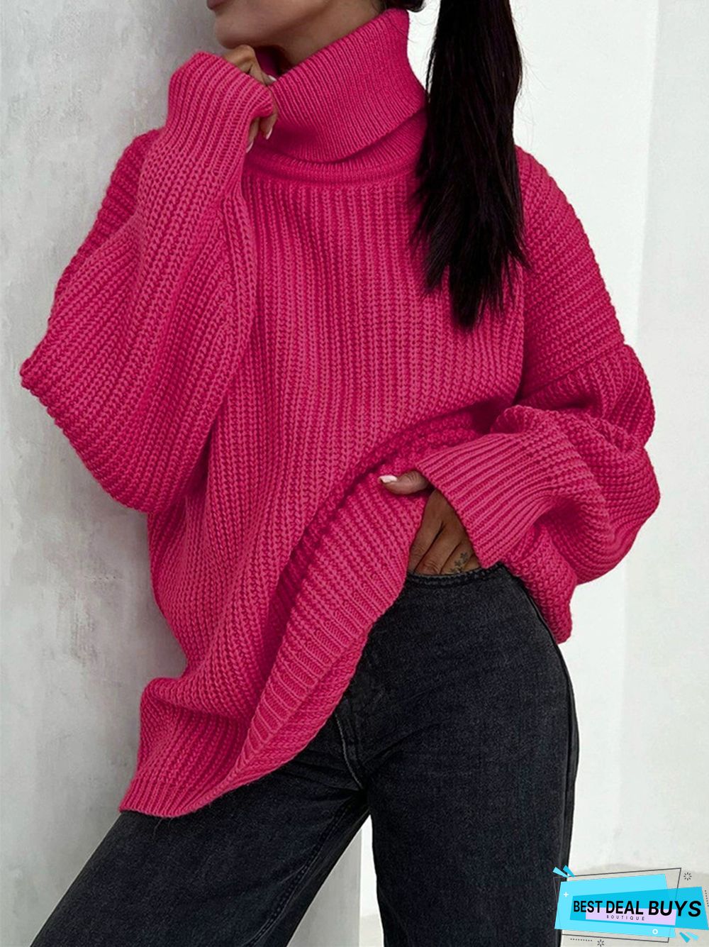 Thick Casual Turtleneck Solid Color Knitted Sweater