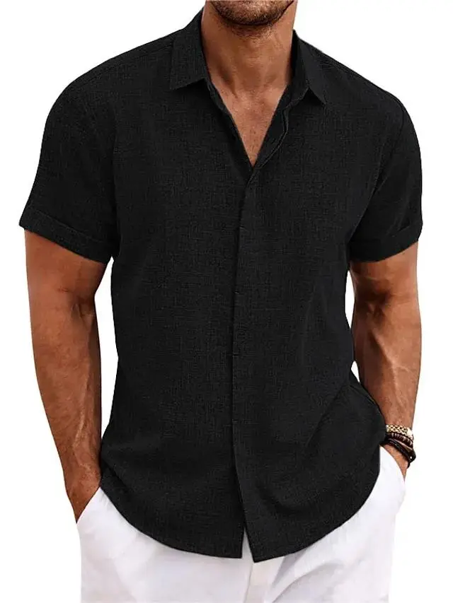 Men's Shirt Linen Shirt Summer Shirt Casual Shirt Beach Shirt Button Down Shirt Black White Pink Blue Short Sleeve Plain Lapel Summer Casual Daily Clothing Apparel