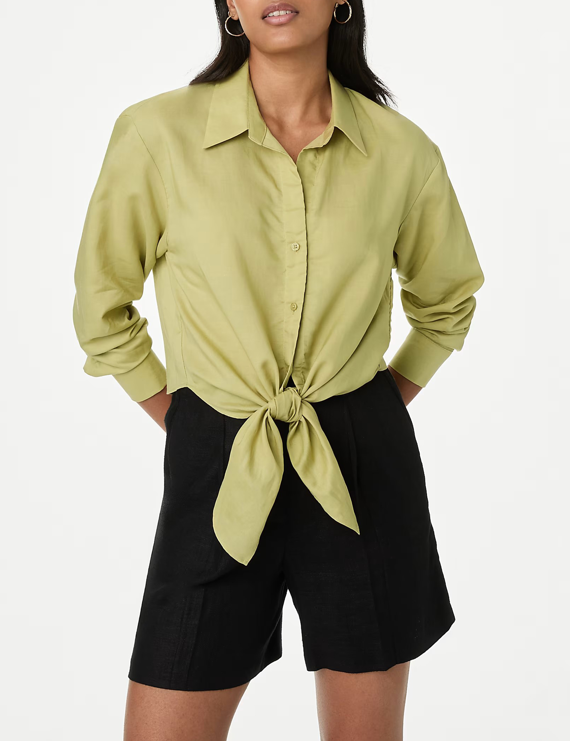 Lyocell Rich Tie Front Shirt with Linen