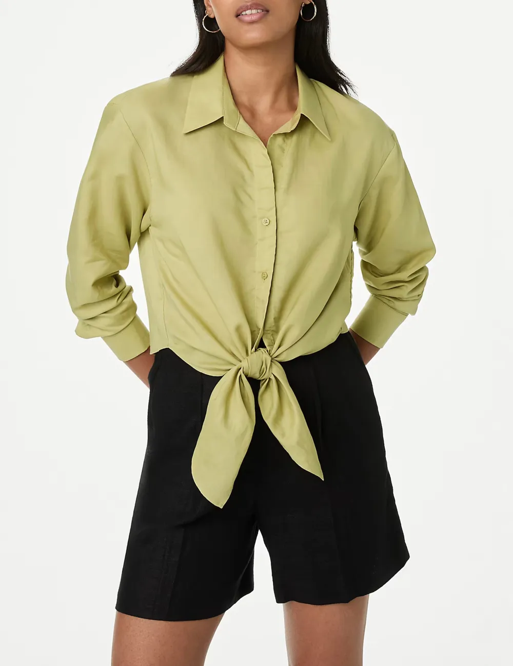 Lyocell Rich Tie Front Shirt with Linen