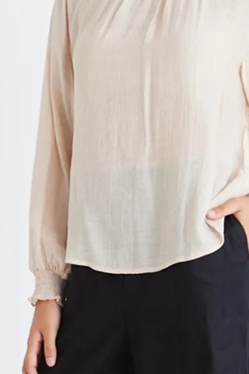 Embrace Champagne Textured High Neck Shirred Top