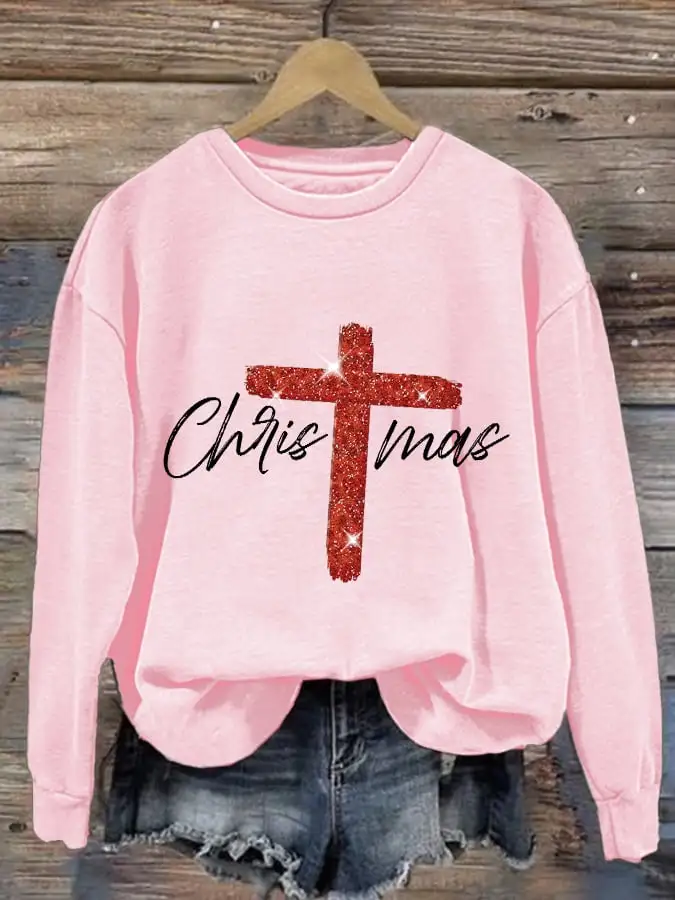 Retro Christmas Faith Cross Print Sweatshirt