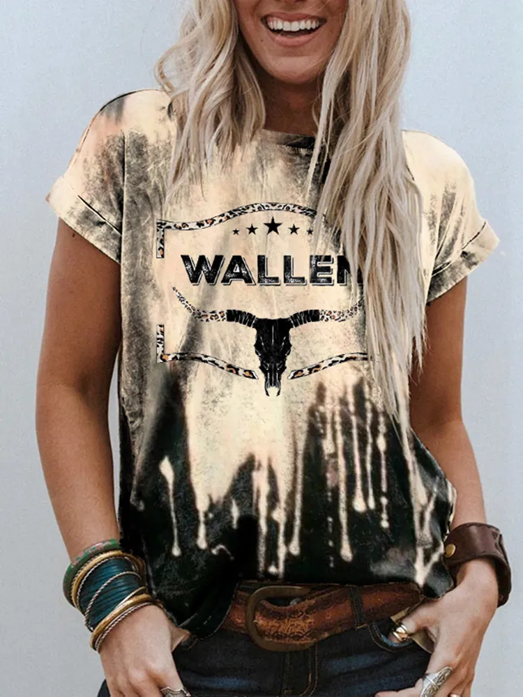 Western Animal Letter Printed Short Sleeve T-Shirt