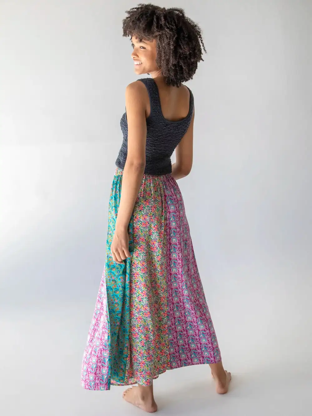 Valentina Maxi Skirt - Turquoise Purple Floral Mix