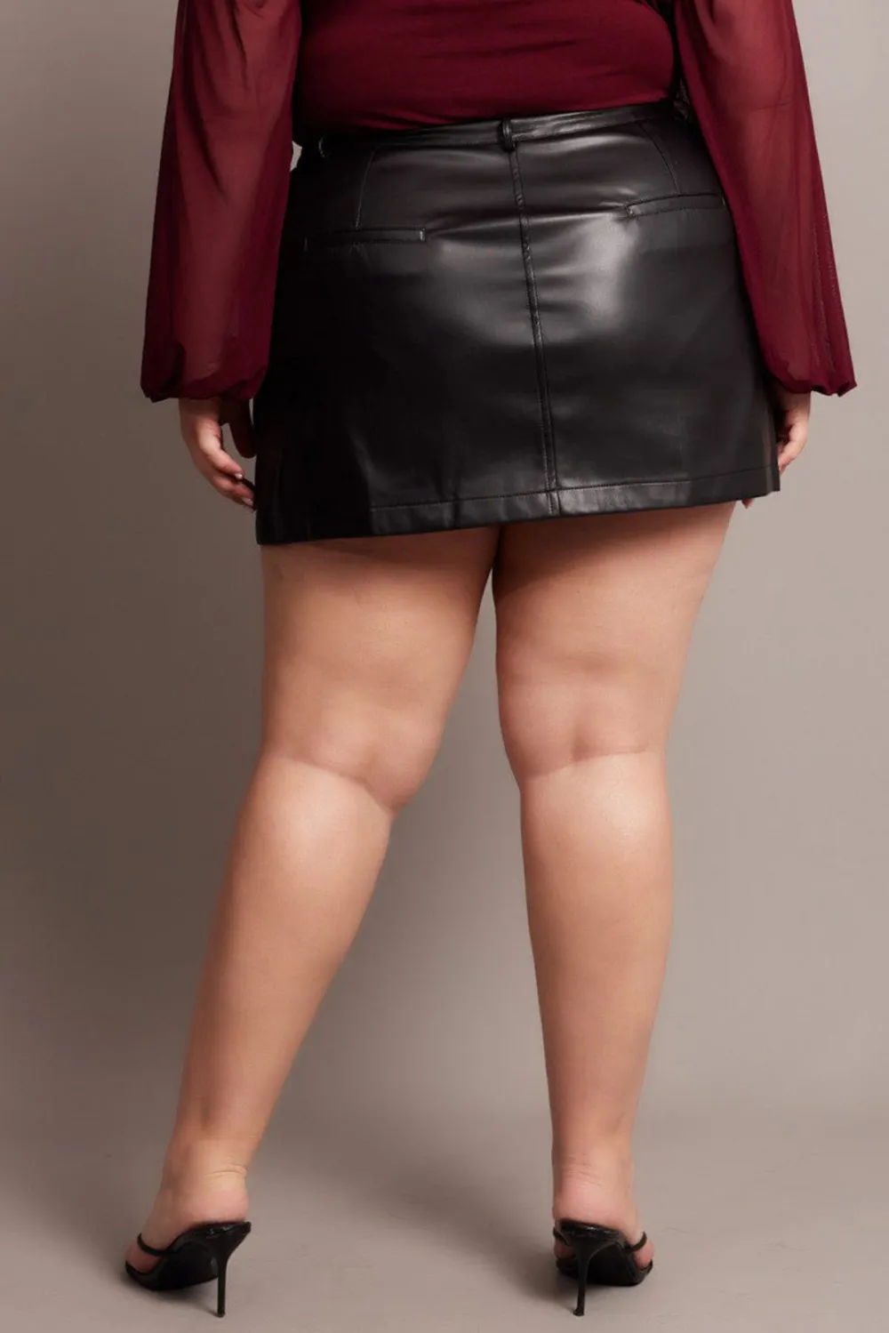 Black Faux Leather A-line Mini Skirt