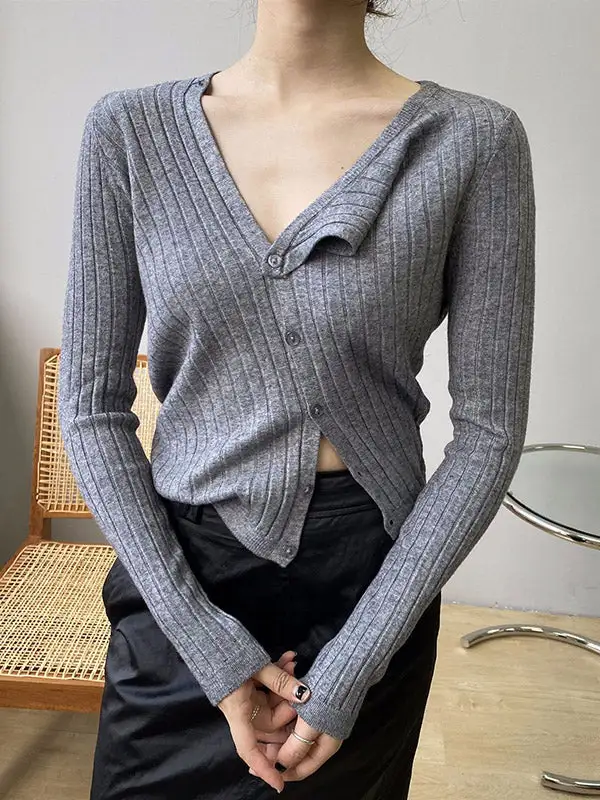 Fashion Asymmetric Solid Color Round-Neck Sweater Top