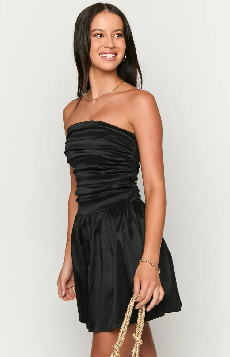 Call On Me Black Strapless Mini Dress