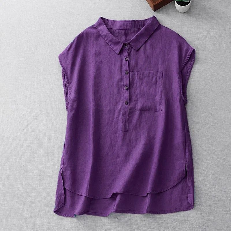 Mori Lapel Collar Drop Shoulder Sleeveless Cotton Linen Shirt