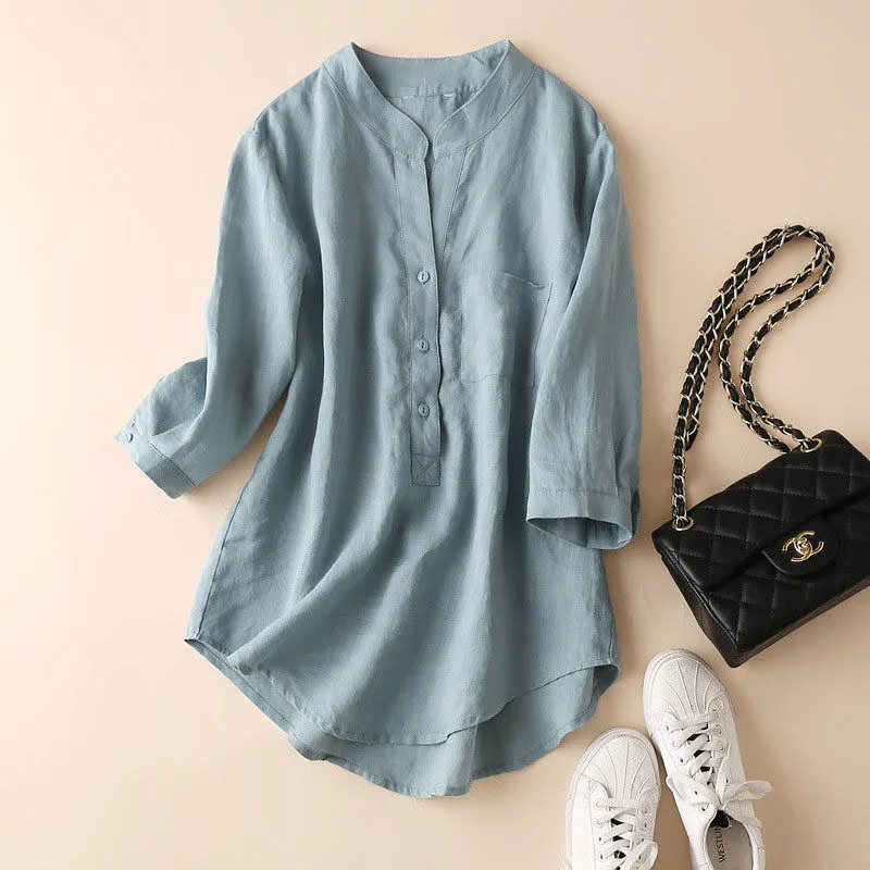 Spring summer plus size cotton linen shirt