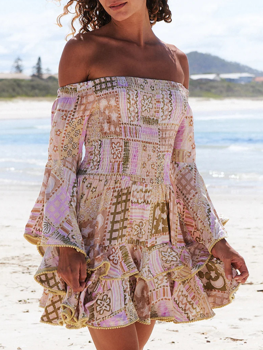 Printed one-shoulder geometric dress