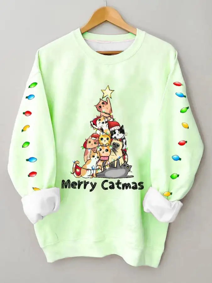 Women's Christmas Cat Casual Sweatshirt