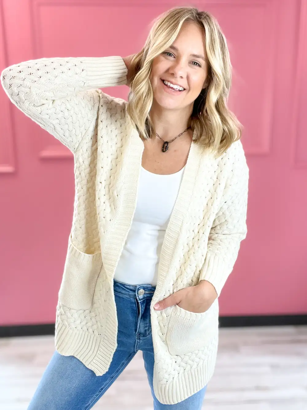 Treasure Textured Open Front Knit Cardigan Sweater Top