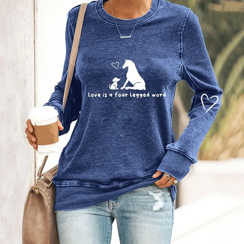 Women's Love Is A Four Legged Word Dog And Horse Print Sweatshirt