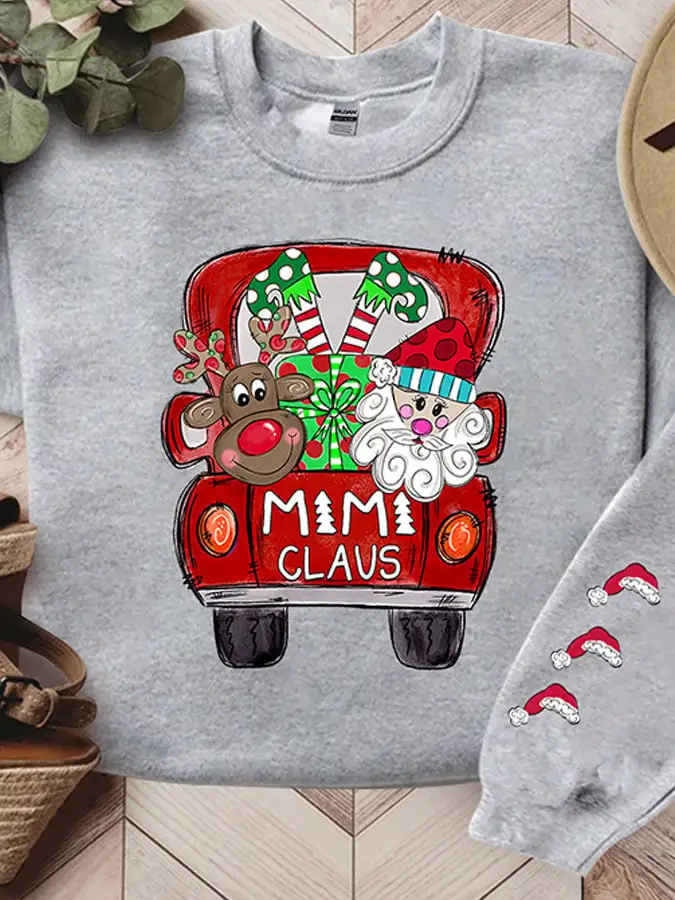 Women'S Casual Mimi, Grandma Claus Printed Long Sleeve Sweatshirt