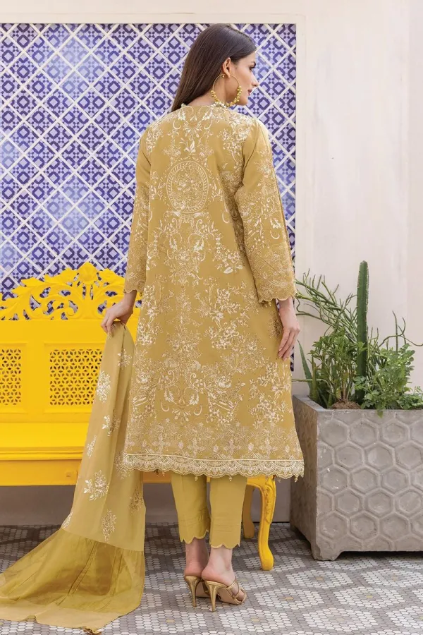 3 Piece Kurta Embroidered | Dupatta& Bottom & Tops | Color Golden