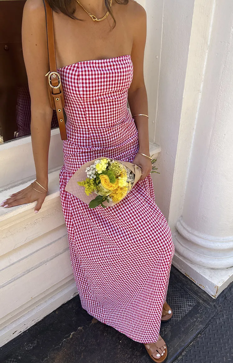 Angela Red Gingham Maxi Dress