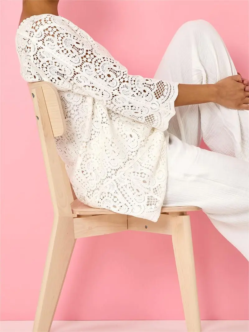 White Cotton Crochet Tunic Top