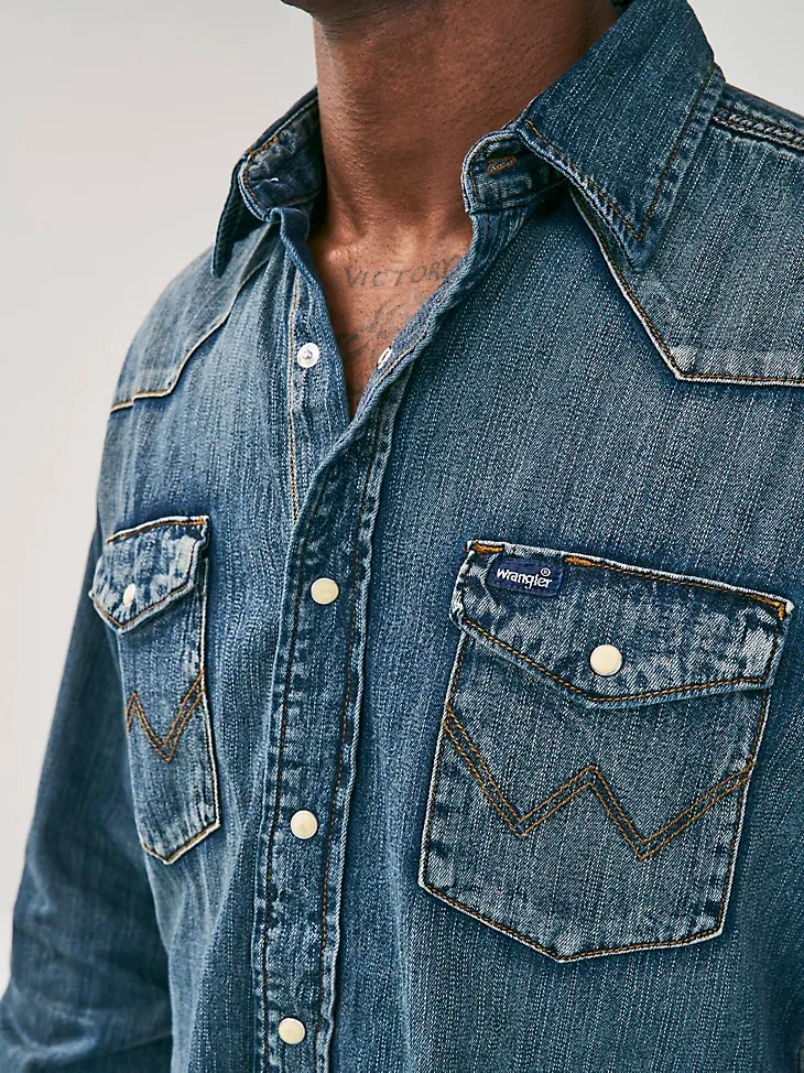 COWBOY CUT® LONG SLEEVE WESTERN DENIM SNAP WORK SHIRT IN DARK DENIM