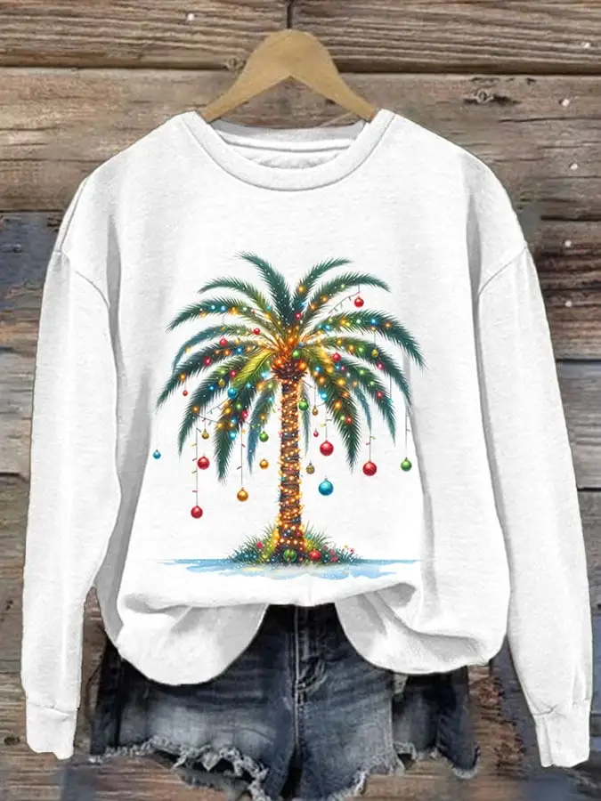 Women's Christmas Palm Tree Print Casual Sweatshirt