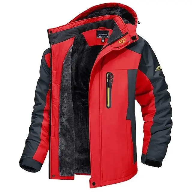 Men's Hoodie Jacket Ski Jacket Hiking Fleece Jacket Winter Outdoor Thermal Warm Fleece Lining Waterproof Windproof Outerwear Windbreaker Softshell Jacket Coat Skiing Ski Snowboard Fishing Black