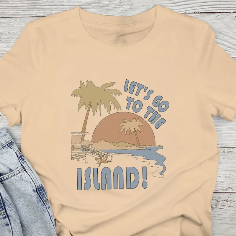 Women's Lets Go To The Island Pattern Printed Tee