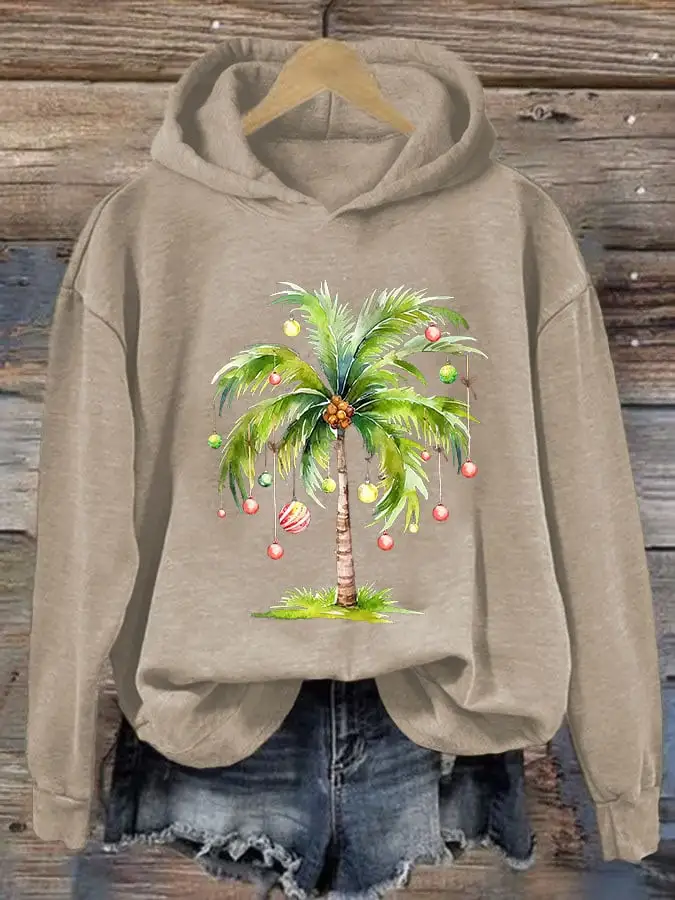 Women'S Casual Christmas Palm Tree Printed Long Sleeve Sweatshirt