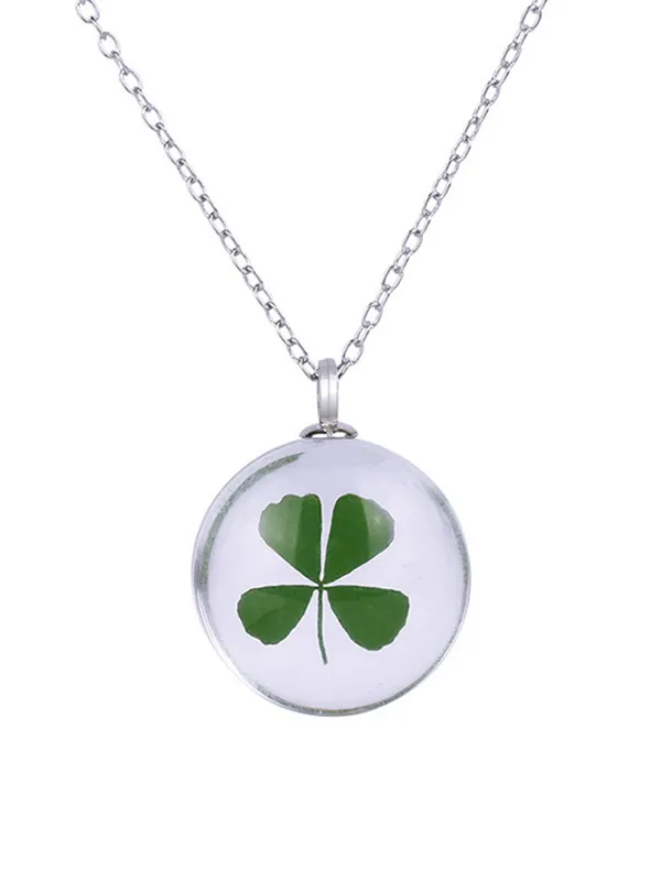 Transparent Water Drop Clover Necklace