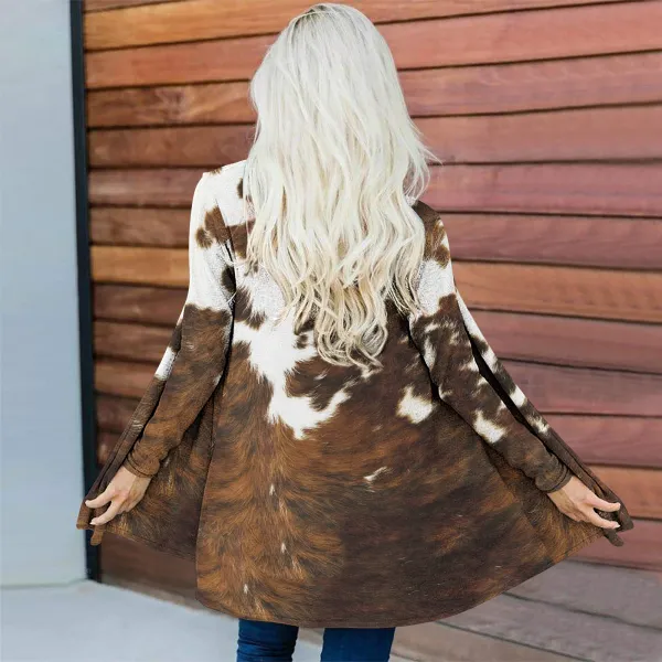 Western Cowhide Print Long Sleeve Casual Cardigan