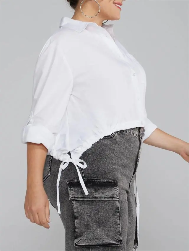 Button-Down Shirt With Curved Drawstring Hem