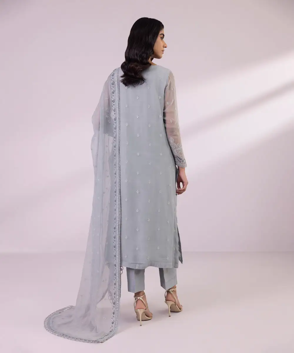 3 Piece - Embroidered Chiffon Suit