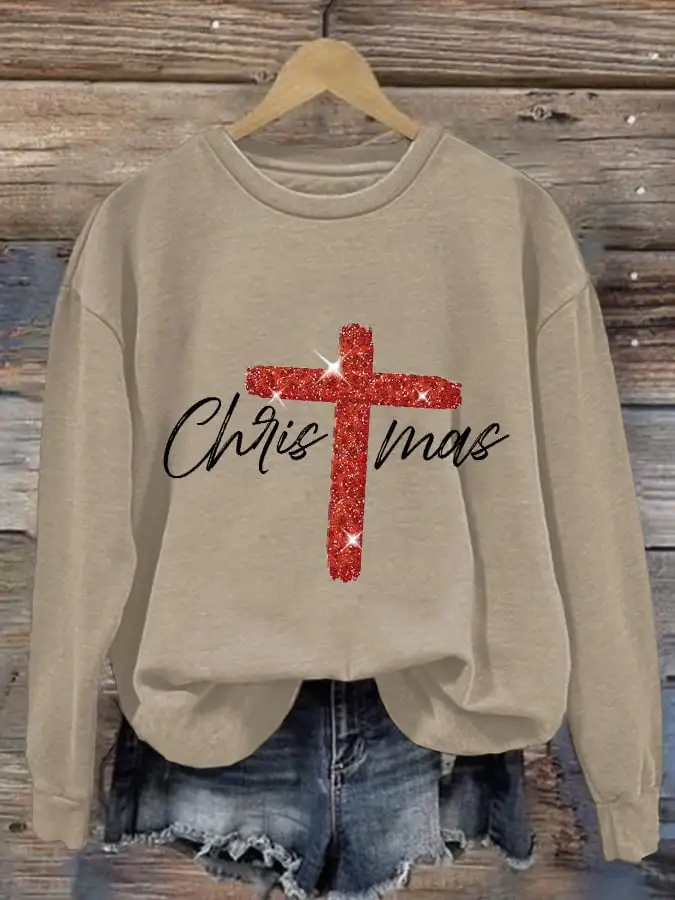 Retro Christmas Faith Cross Print Sweatshirt