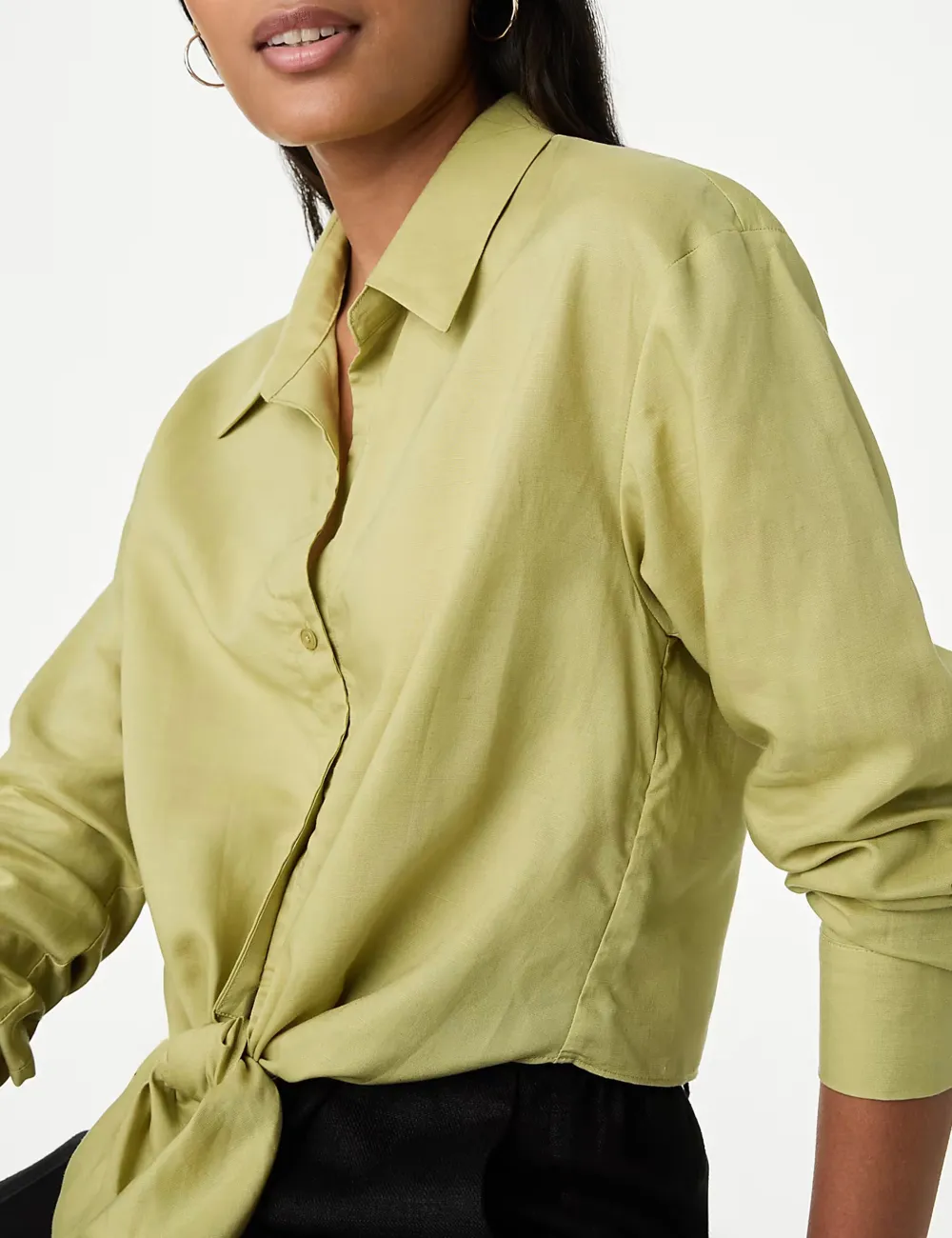 Lyocell Rich Tie Front Shirt with Linen