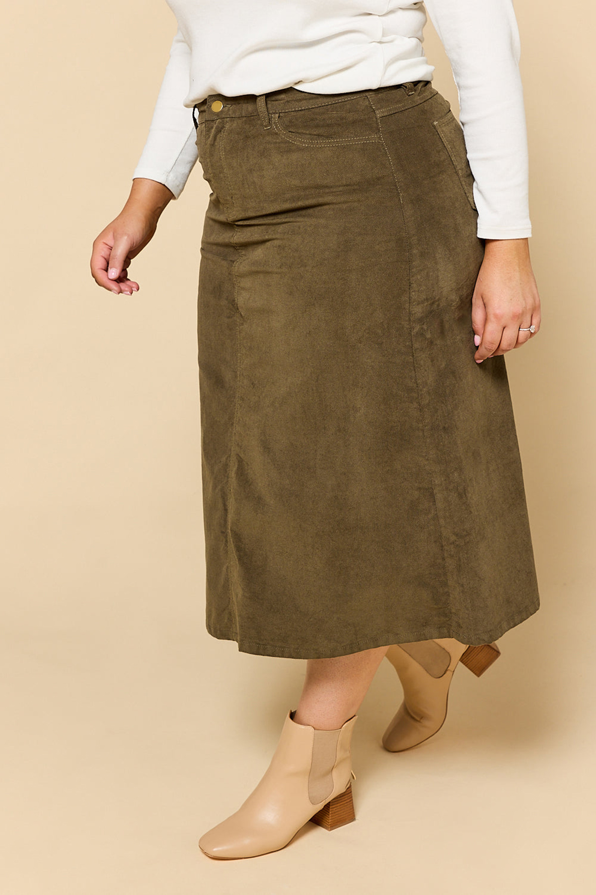 Adrift A-Line Brushed Cotton Skirt in Olive