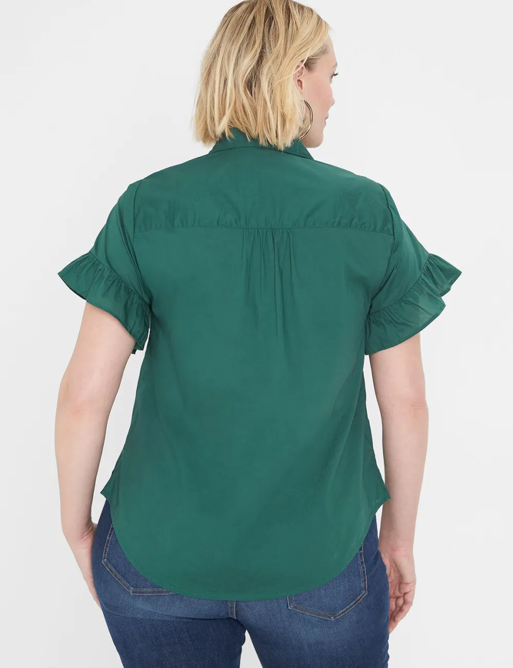 Ruffle-Sleeve Button-Down Top